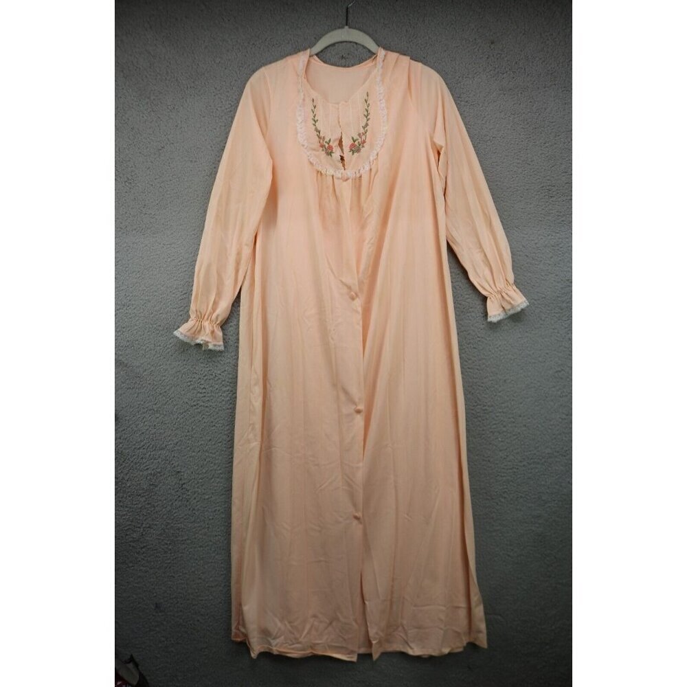 J. C. Penny Vintage Nylon Robe & Gown Set-Size Medium-Embroidered-Lace